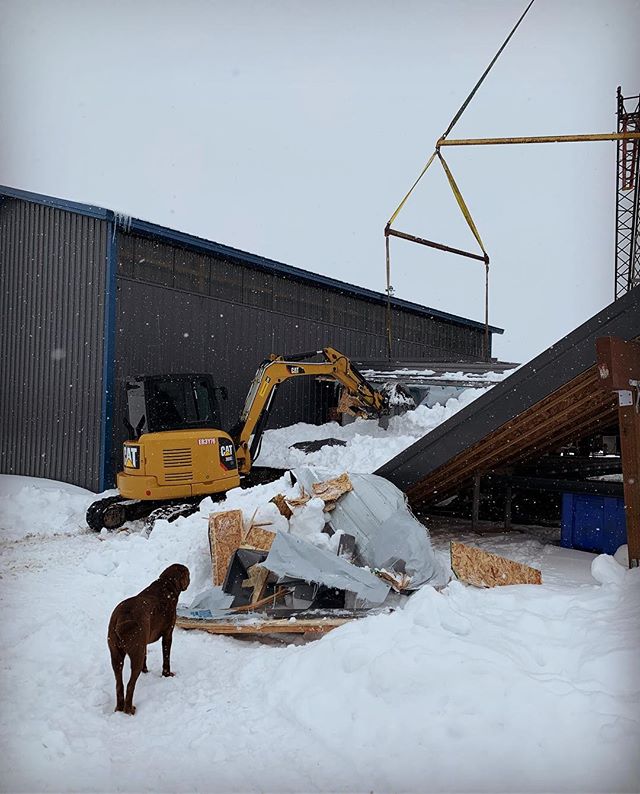 Lean-to demolition after a snow cave in. Always a pleasure working alongside Montana Crane Service