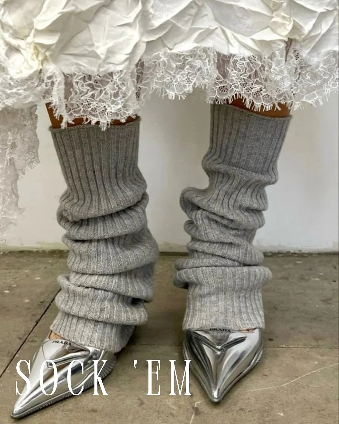 SOCK &rsquo;EM&mdash; Whether knit, mesh, or stirrup, hosiery is rising to the occasion- or really, the knee. No cold feet here, this trend&rsquo;s got legs.