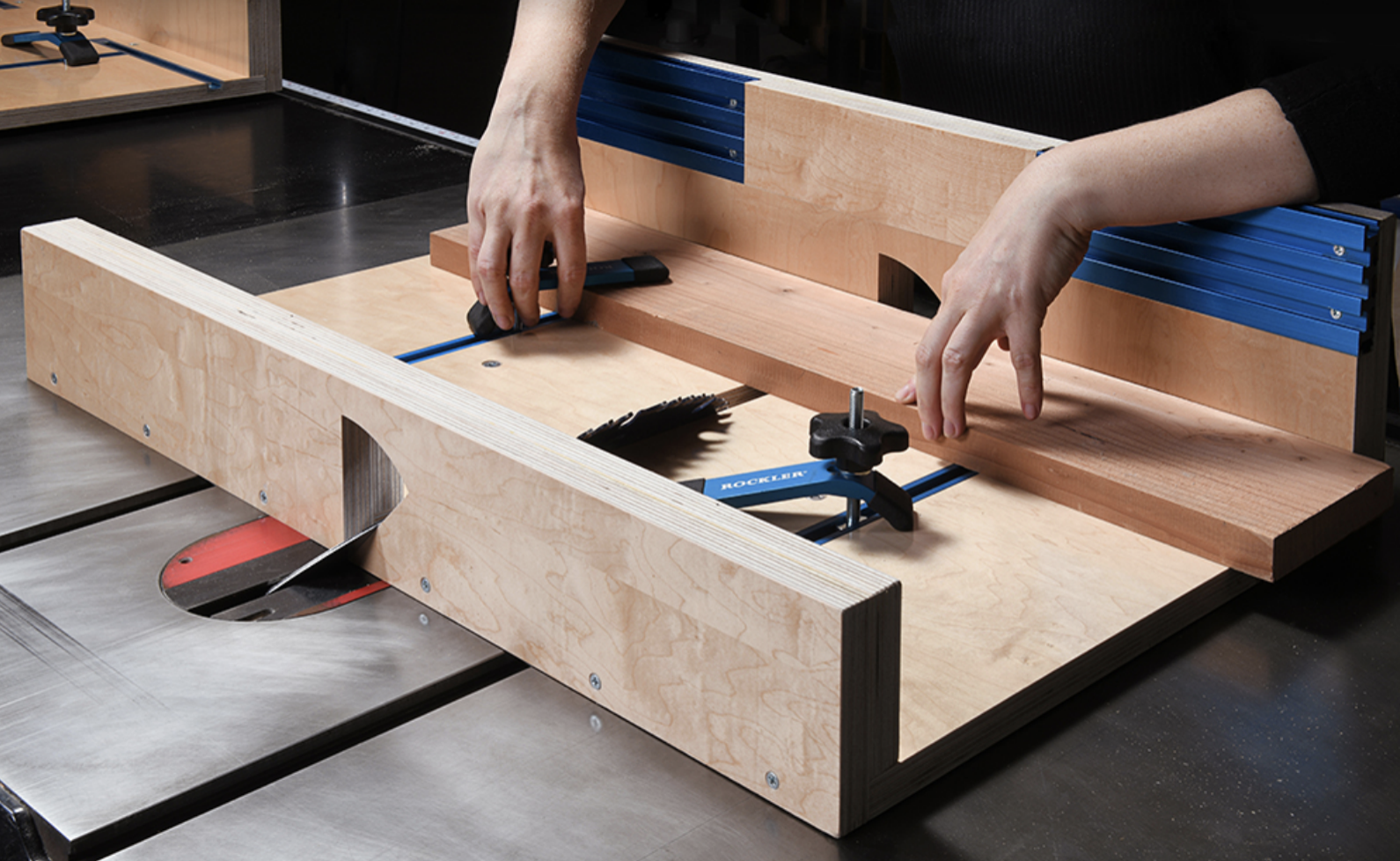 Cross-cut sled (45 degree) designed for student use at Otis College of Art and Design, 2019.