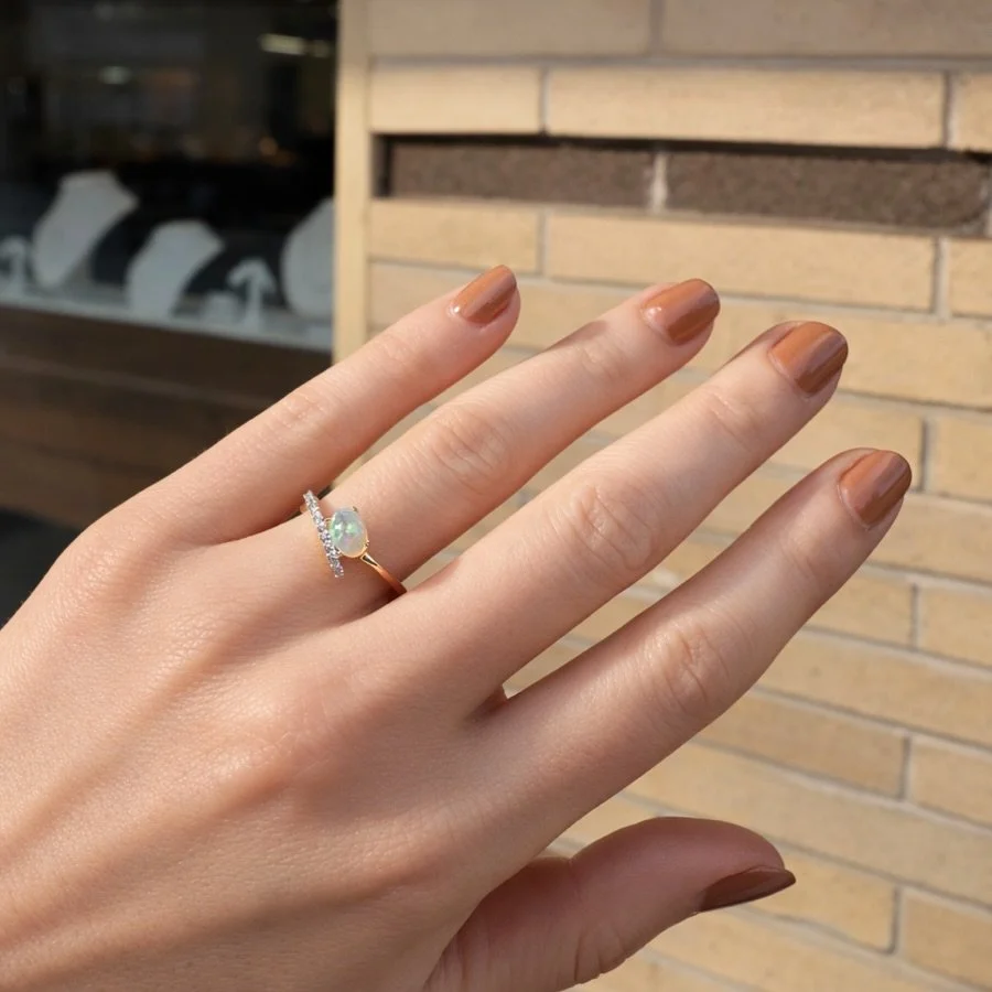 Simple &amp; elegant. This Opal &amp; Diamond ring is ready to meet its owner!