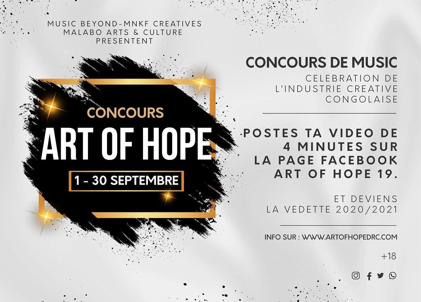 Nous avons tous un bois &agrave; apporter au feu de l'&eacute;difice, de la culture et de l'image de la RDC. Nous avons besoin de toi, de ton bois, de ton temps et ton apport. 

Viens et v&eacute;hiculons le message positif ensemble avec #Artofhope20