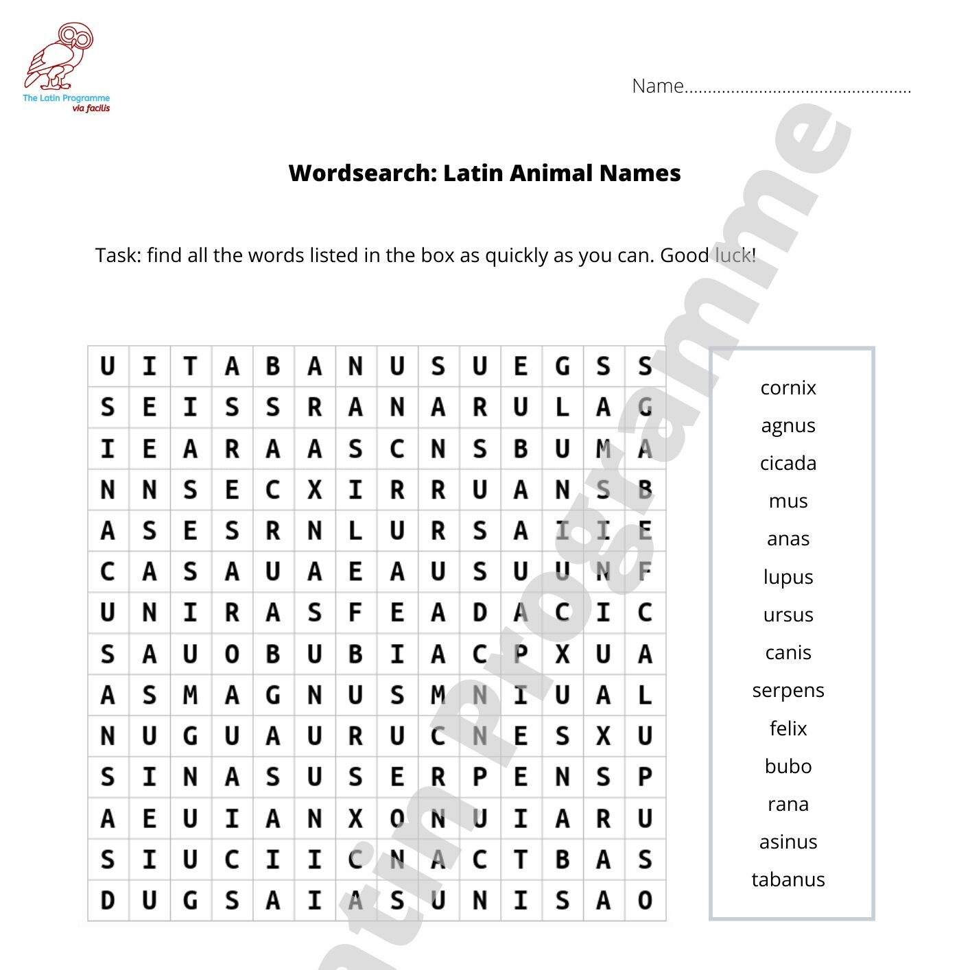 KS2 Wordsearch: Latin Animal Names — The Latin Programme - Via Facilis KS2 Wordsearch: Latin Animal Names — The Latin Programme - Via Facilis