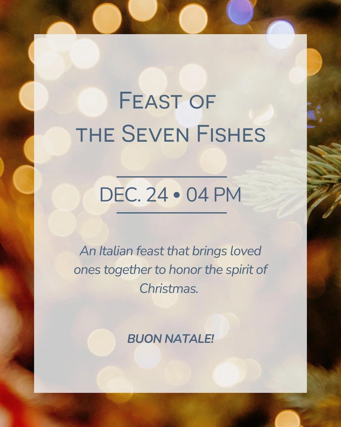 A cherished celebration of unity, flavor, and holiday spirit.

Celebrate Christmas Eve at NUNZIO with the Feast of the Seven Fishes, inspired by Southern Italy&rsquo;s most beloved tradition.

Wednesday, December 24 | From 4 PM. 

Don&rsquo;t miss th