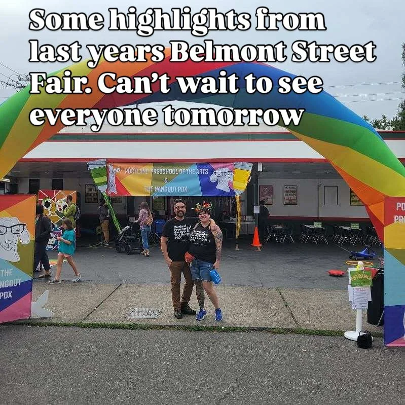Don&rsquo;t forget tomorrow Portland Preschool of the Arts &amp; The Hangout PDX hosts the &ldquo;Kids Zone&rdquo; zone at the Belmont Street Fair!! 10-5pm. Stop and see us. 🌈❤️🌈❤️ #belmontstreetfair #kidszone #TheHangoutpdx #Portlandpreschoolofthe