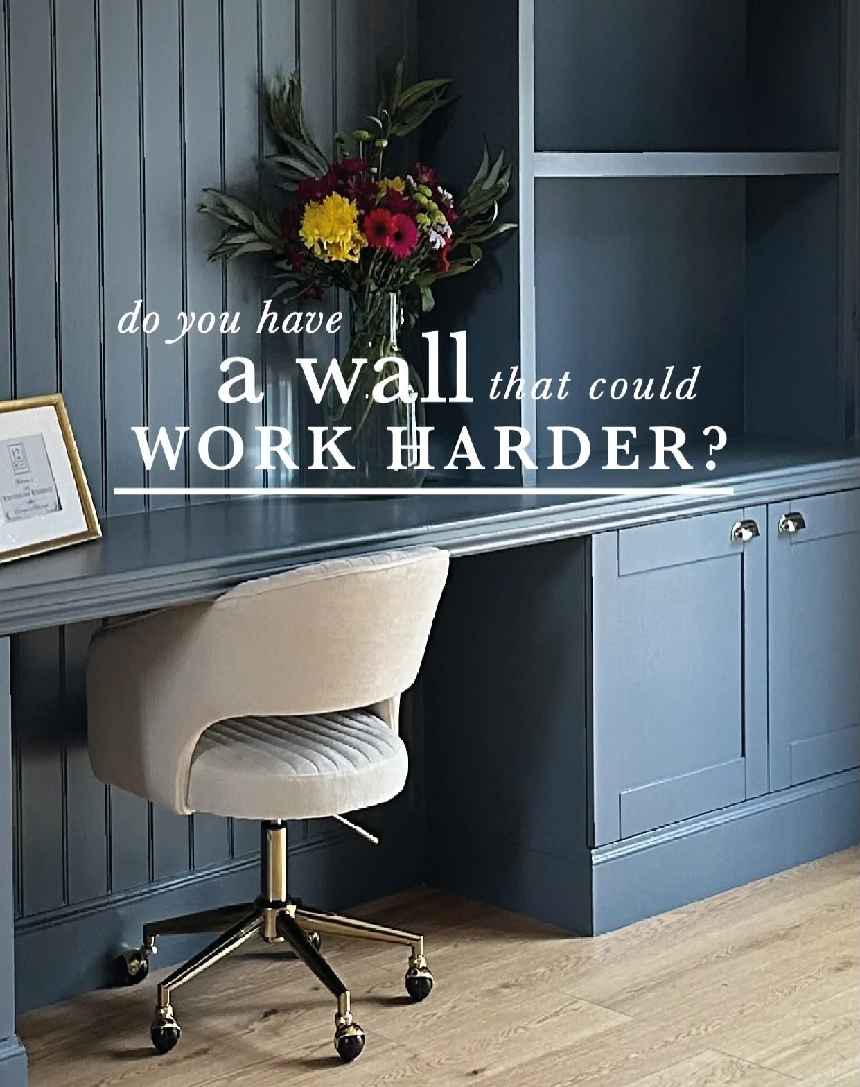 Do you have a wall that could work harder, smarter and look so much better?

Swipe for the journey and how giving this wall a purpose, with little to no encroachment, it now serves as a busy family desk, storage area plus has bundles of opportunities