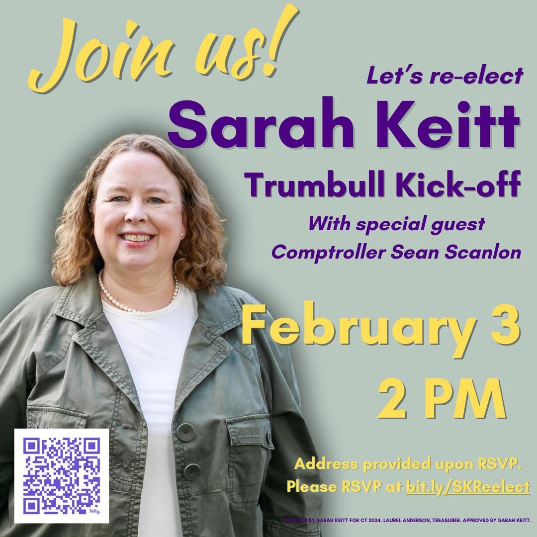 It&rsquo;s not too late to join State Representative Sarah Keitt for her reelection campaign kickoff tomorrow at 2 PM! Simply scan the QR code below or visit this link to RSVP
bit.ly/SKReelect. We look forward to seeing you Saturday at 2.