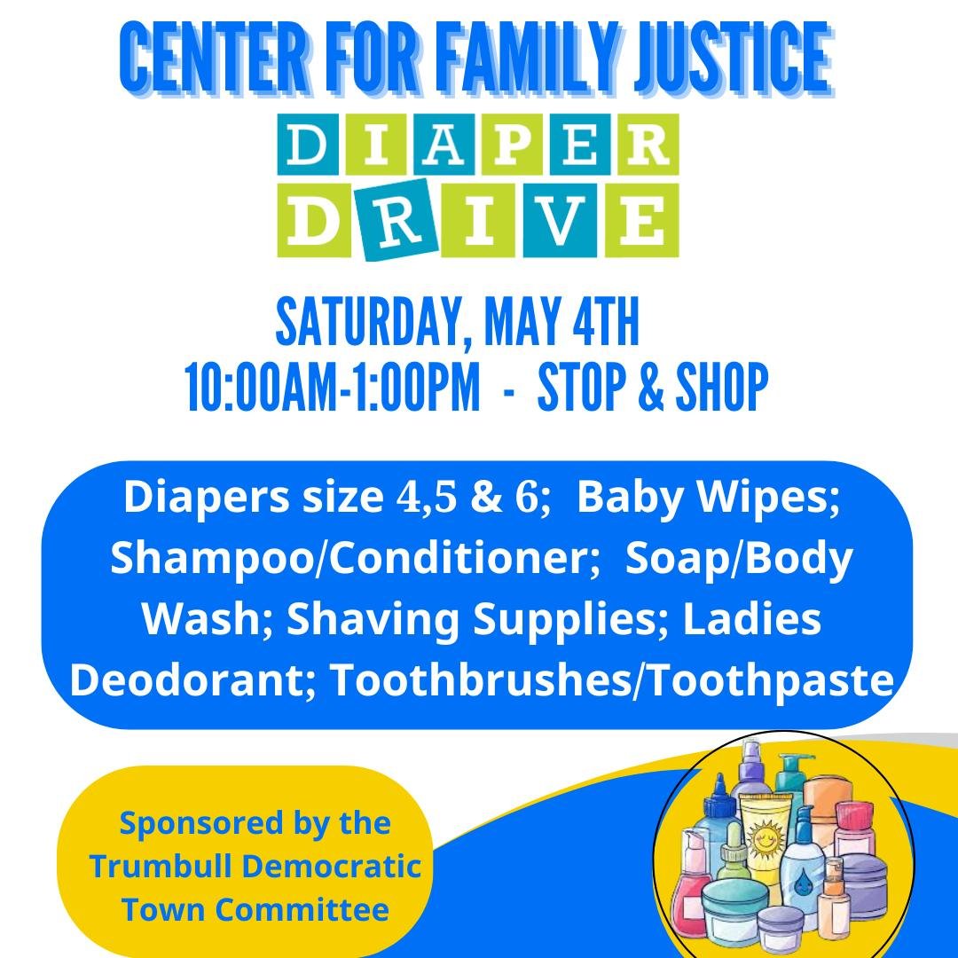 Don't miss the opportunity to support The Center for Family Justice, Inc. at our Diaper Drive this Saturday, May 4th from 10-1. We'll be outside Stop and Shop collecting diapers, wipes, and other toiletries. We hope to see you there!