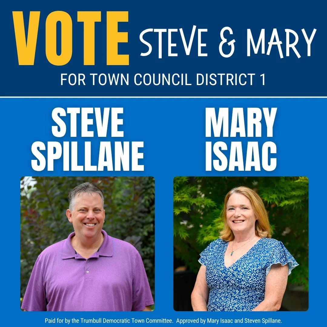 Both bring decades of service to our community and a deep commitment to keeping Trumbull a great place to live, work, and raise a family. Vote Row A for Steve Spillane and Mary Isaac, leaders who listen, act, and deliver for District 1.

🚨Read their