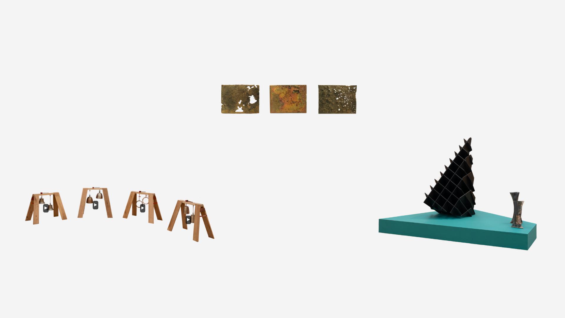  (L – R) Aaron McPeake Same, Same but Different (2017); Iceland Landscape 13 (2012), Iceland Landscape (2019) and Iceland Landscape 10 2011; Sam Metz, Instability (2024 