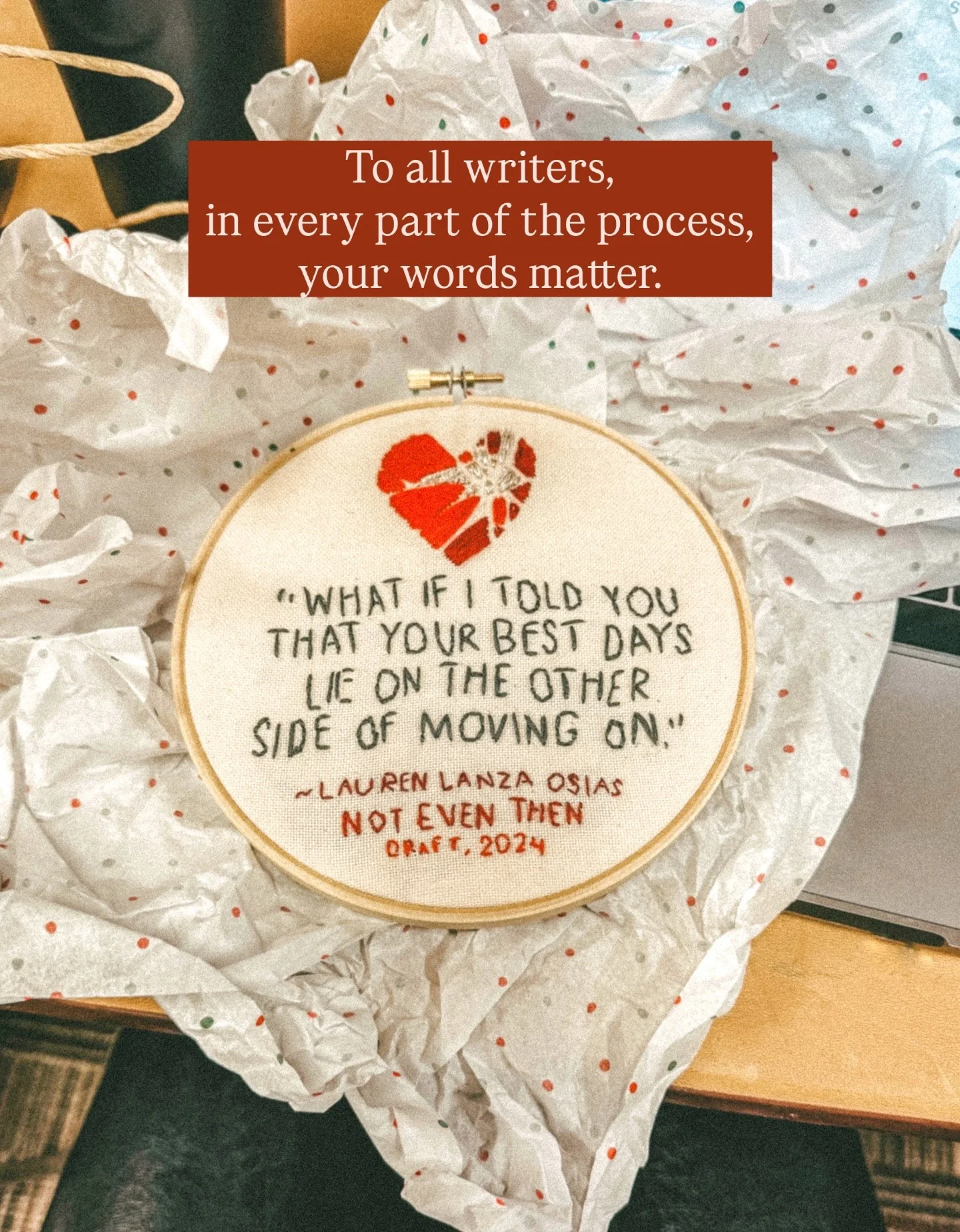 &ldquo;Your words matter,&rdquo; she said and then scampered off like a little ADHD Christmas Fairy&hellip; as if she wasn&rsquo;t about to rip my heart open with her handmade gift.
❤️
I am constantly amazed by my friends, and @laurendanhofwrites con