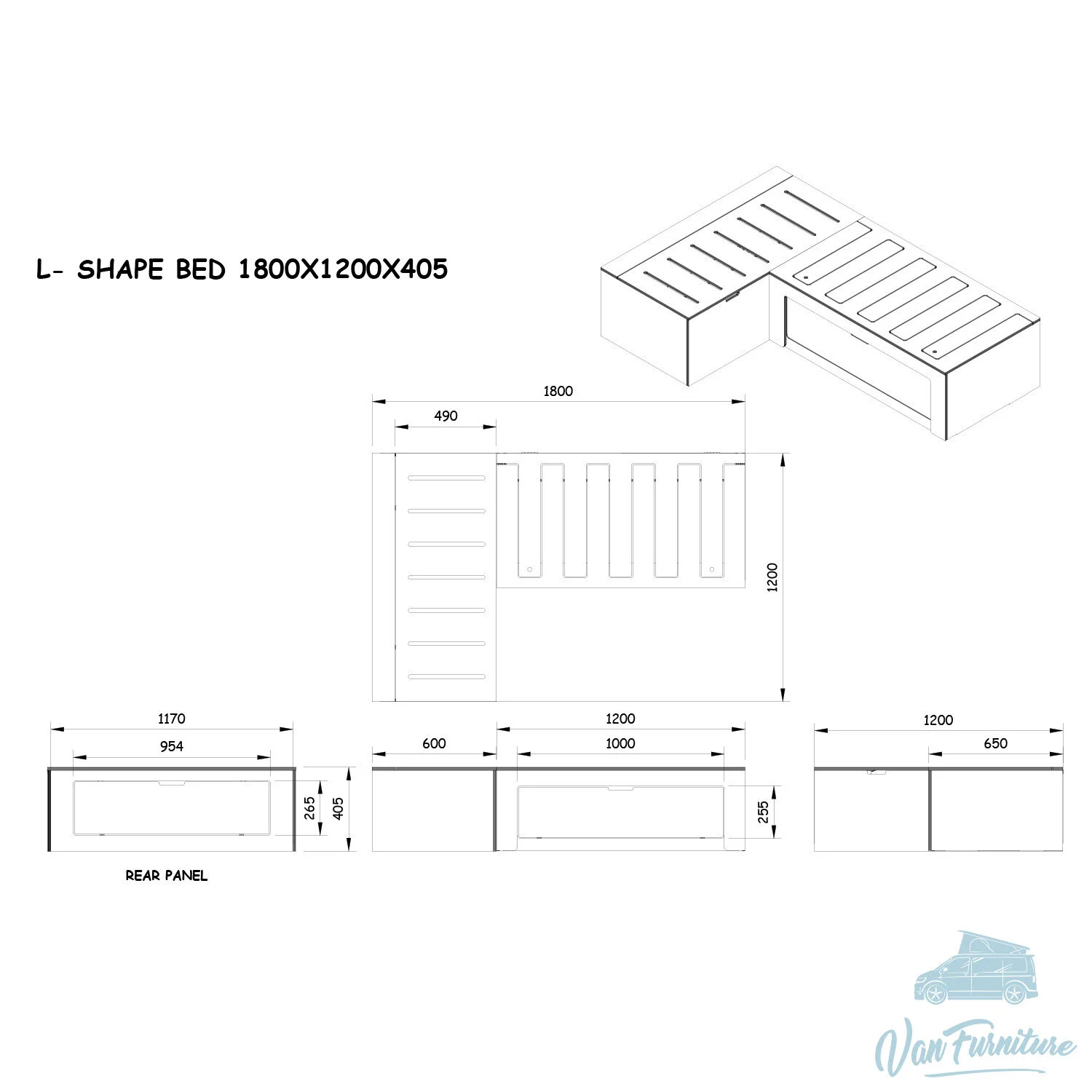 VanFurniture.co.uk unique L shaped camper van bed made from high