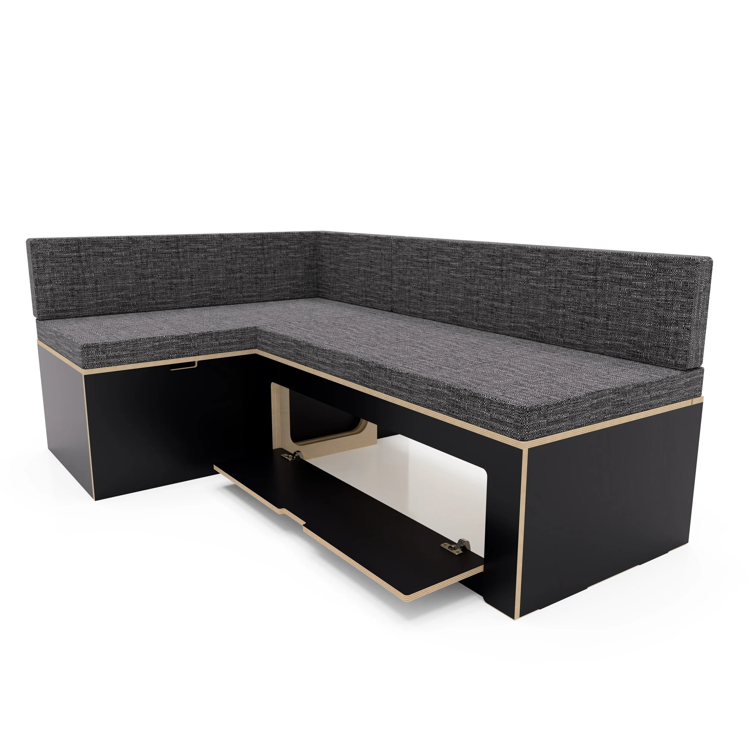Black Laminated L Shaped Bed - Flat Pack Kit