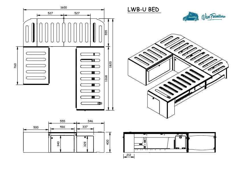 Black Laminated Ply VW T5 T6 U Shape Bed System — Van Furniture