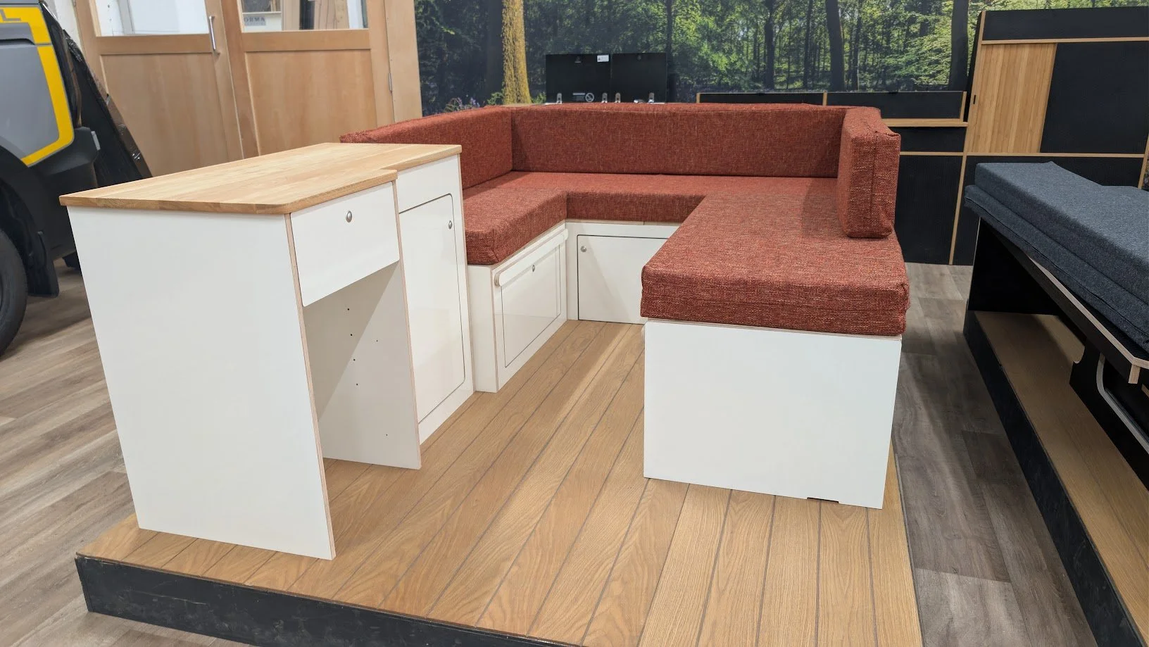 IN STOCK - SWB Gloss Cream  U-Shape with Burnt Orange Cushions- T5/T6