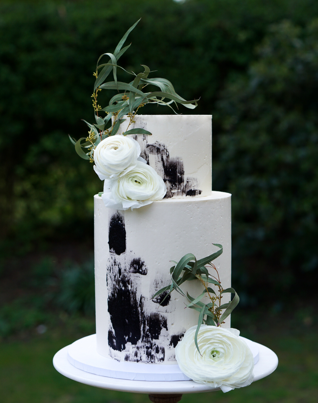 2 tier monochrome black and white buttercream wedding cake