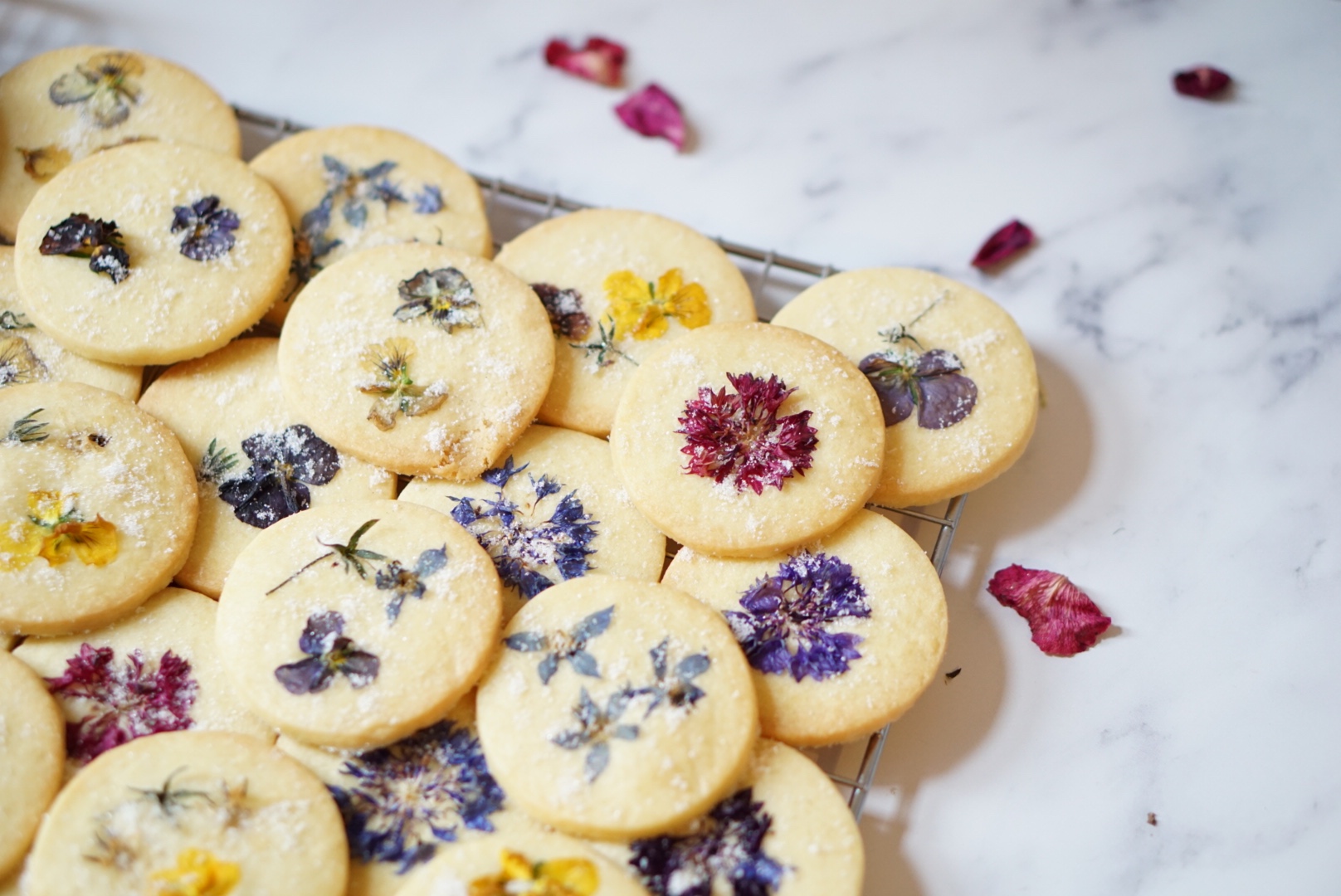 Edible flower shortbread biscuits