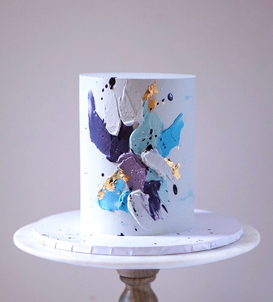 Copy of Blue abstract art birthday cake