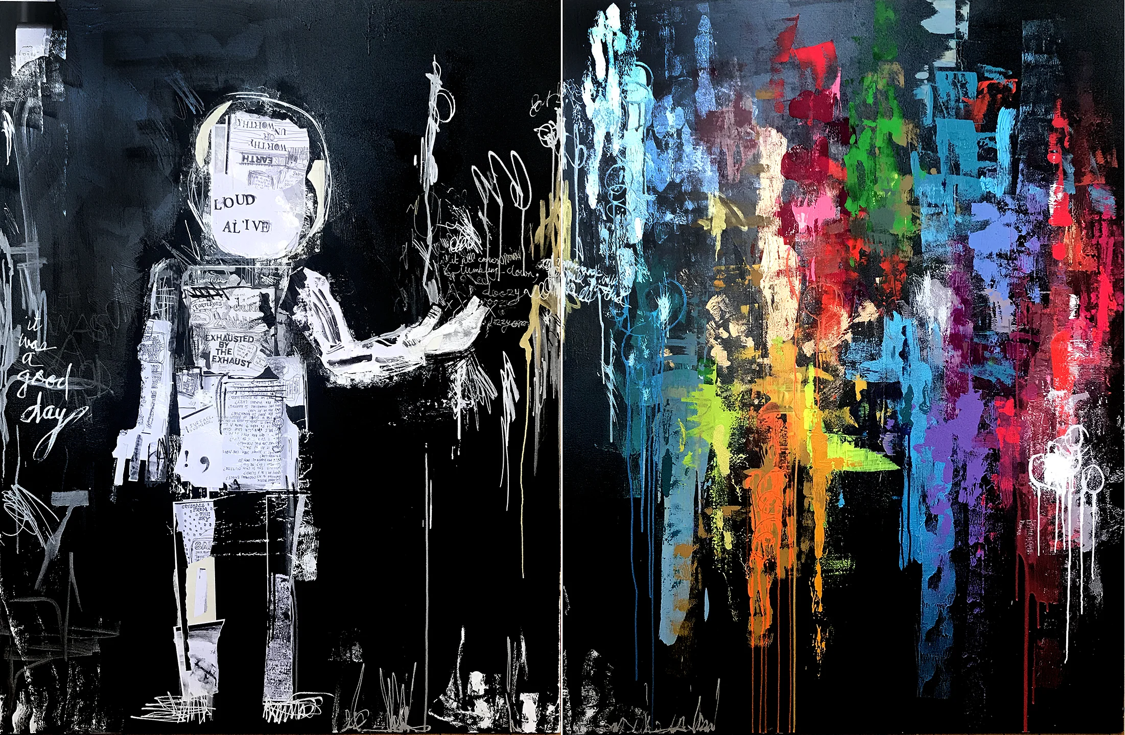 IT WAS A GOOD DAY Diptych, Mixed Media on Canvas 96 X 60 inches All images ©2019 Linda Zacks.