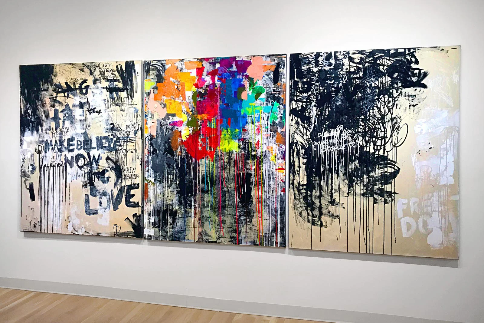 FREEDOM Triptych, Mixed Media on Canvas 144 X 60 inches All images ©2019 Linda Zacks.