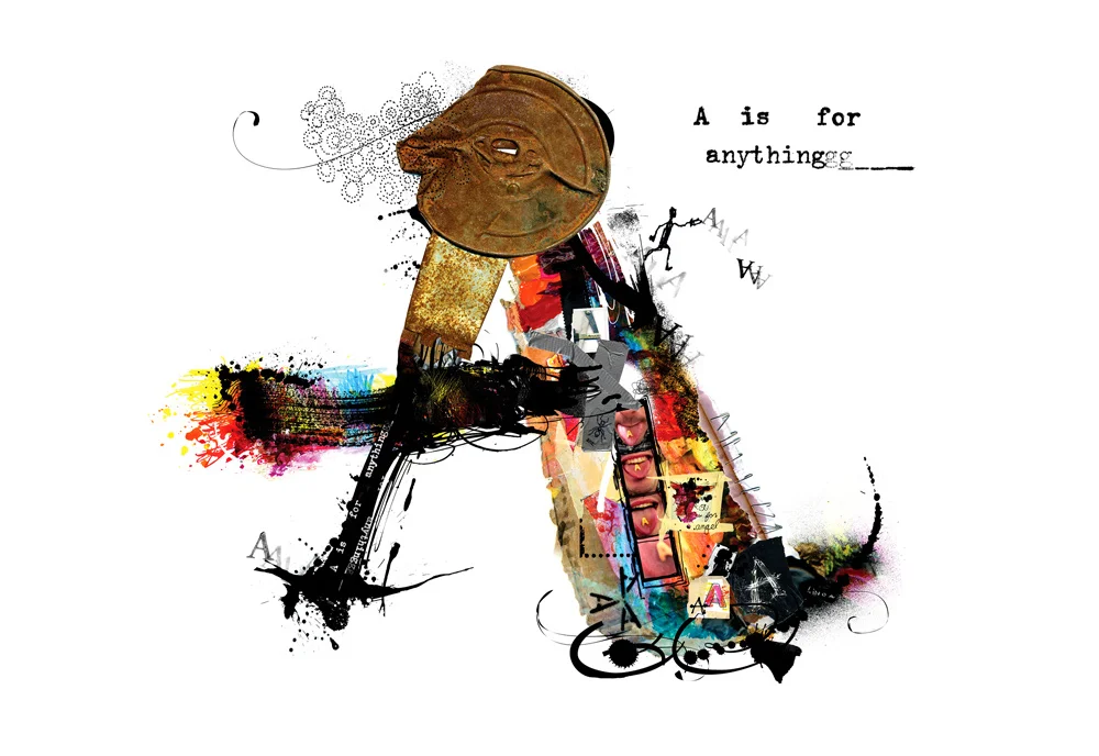 Goodby, Silverstein & Partners asked me to create a crazy “A” for use in the Adobe Creative Suite campaign. Inspired by the dictionary and drawing from many different physical materials, I came up with the concept of “A is for anything.” Elements from my crazy “A” were used throughout the entire campaign. All images ©2019 Linda Zacks.