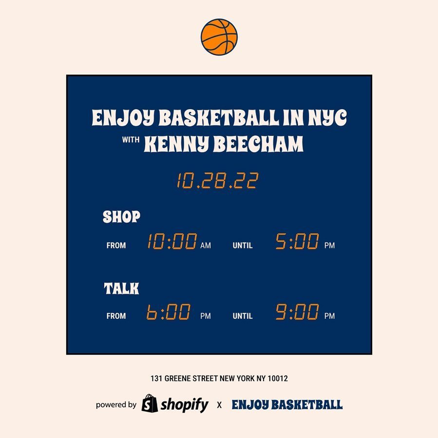 @enjoybball is taking over Shopify NYC. We&rsquo;ll be speaking about building the brand, content creation, and dropping exclusive merch. 
RSVP link in bio 🏀