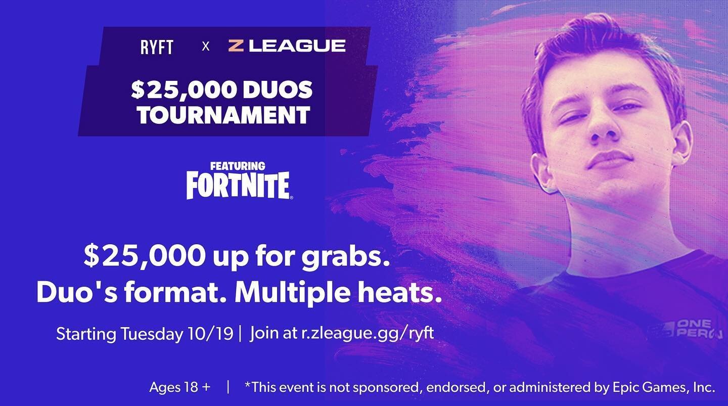 @notryft teamed up with @zleaguegg to host a Fortnite tournament with $25,000 up for grabs🔥