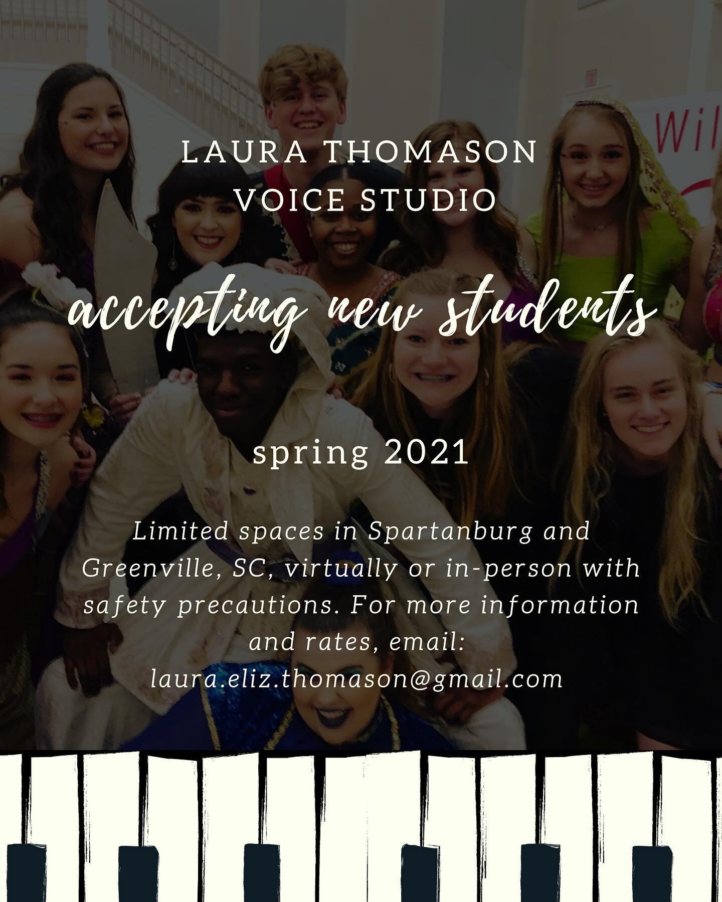 Hello there, lovelies! I am currently accepting new voice students into both my Greenville and Spartanburg studios, virtually and in-person (with safety restrictions). Spaces are limited, so if you&rsquo;d like to know more, either for yourself or so