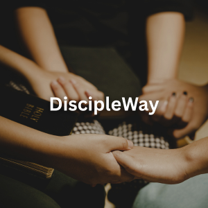 Multiple hands joined together in a circle representing unity and support, with the text 'DiscipleWay' overlayed.