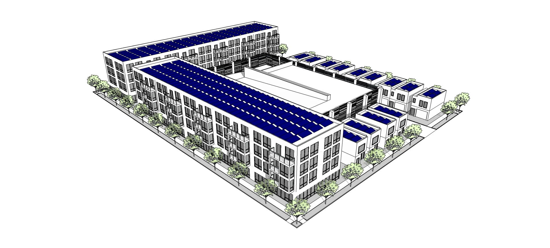Large Scale Multifamily and single family townhomes around parking garage.jpg