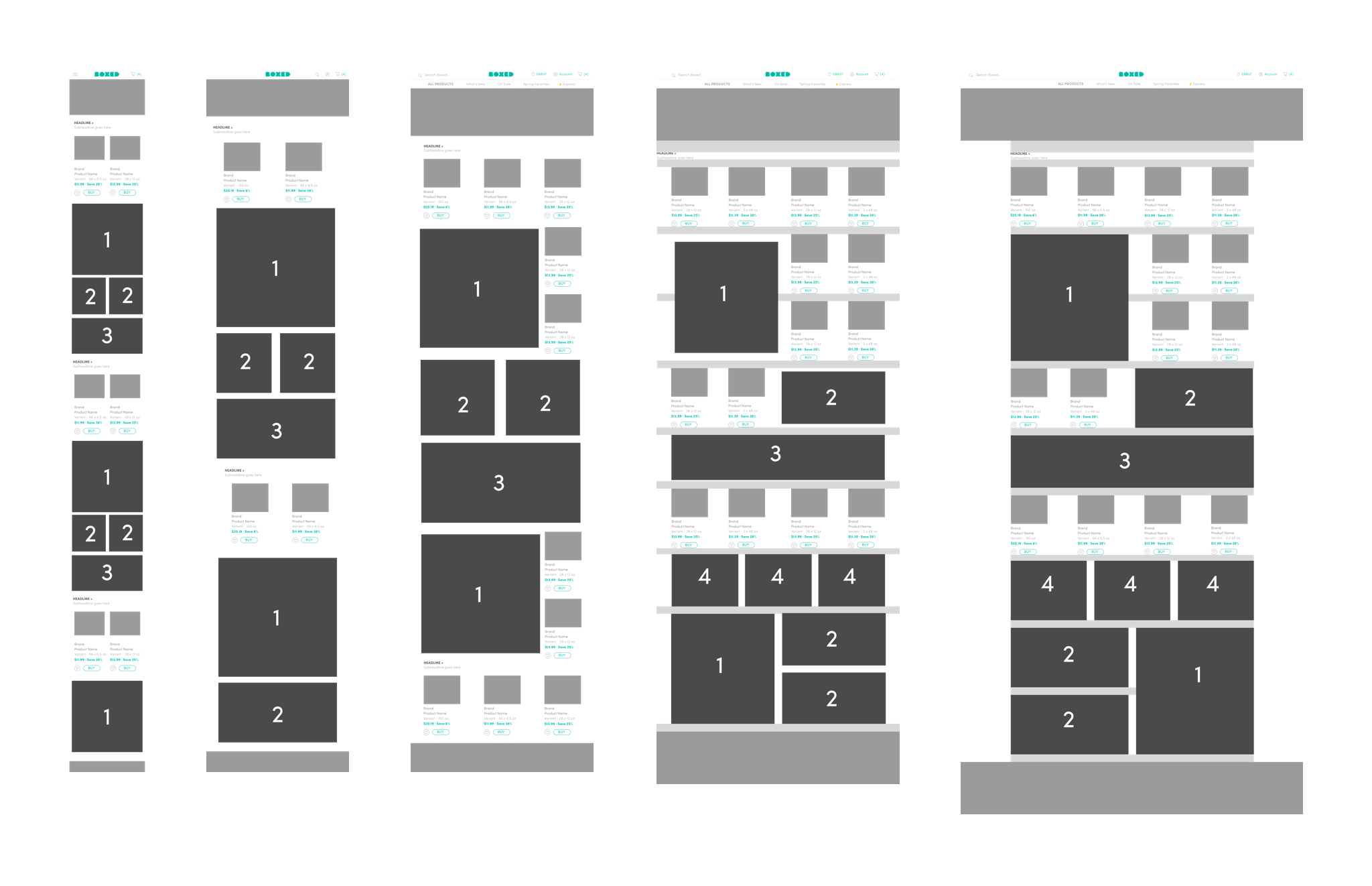 Wireframes depicting the updated modules For our current Homepage.