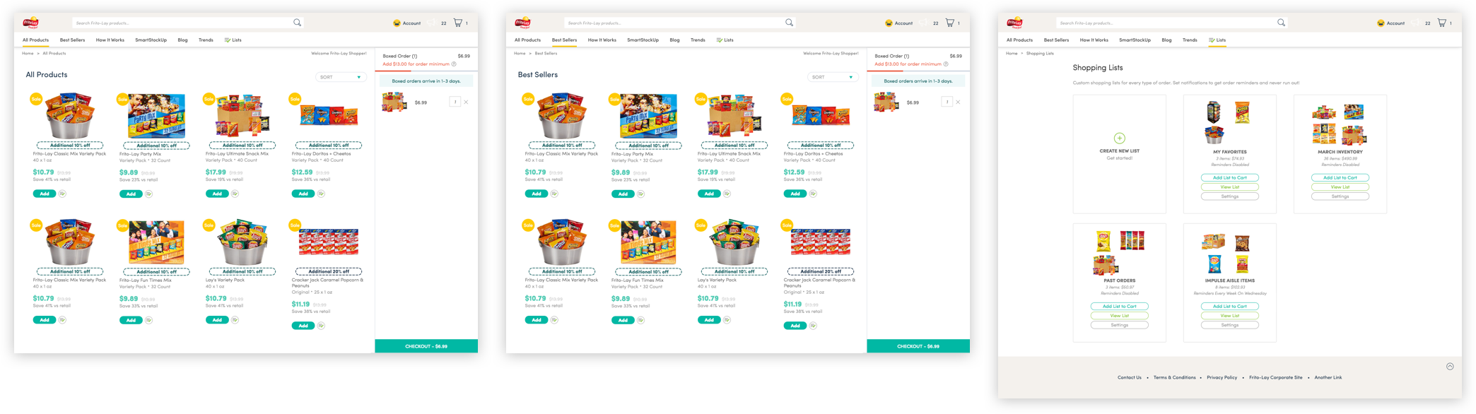Gallery and Shopping Lists Page