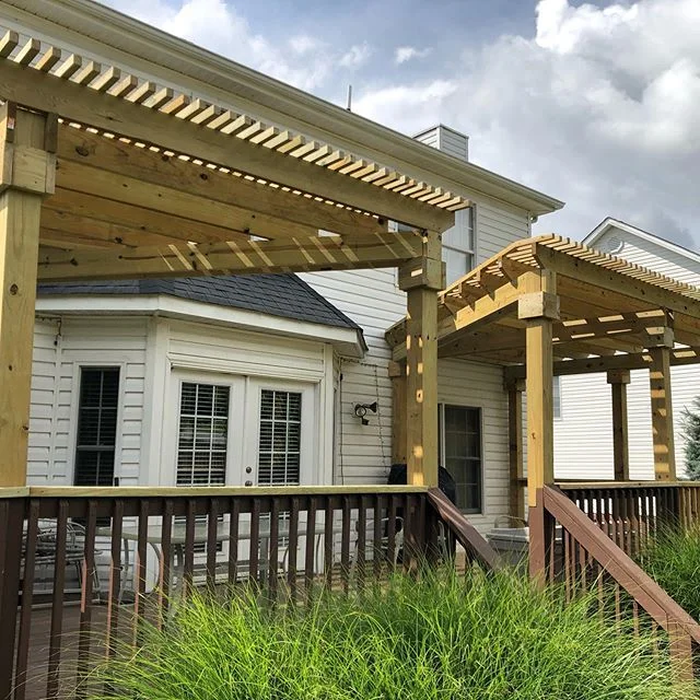 Custom built shade pergola and deck extension complete! Thanks for the assist @sg.mitch! Contact me if you&rsquo;re interested in your own custom back deck, patio, or pergola ☀️ #decks #construction #woodworking #custombuilt #pergola #custompergola
