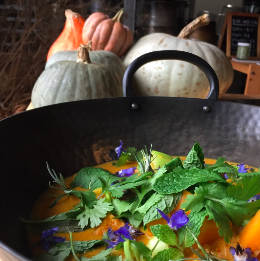 Winter Squash Coconut Curry with Bok Choy and Sweet Herbs