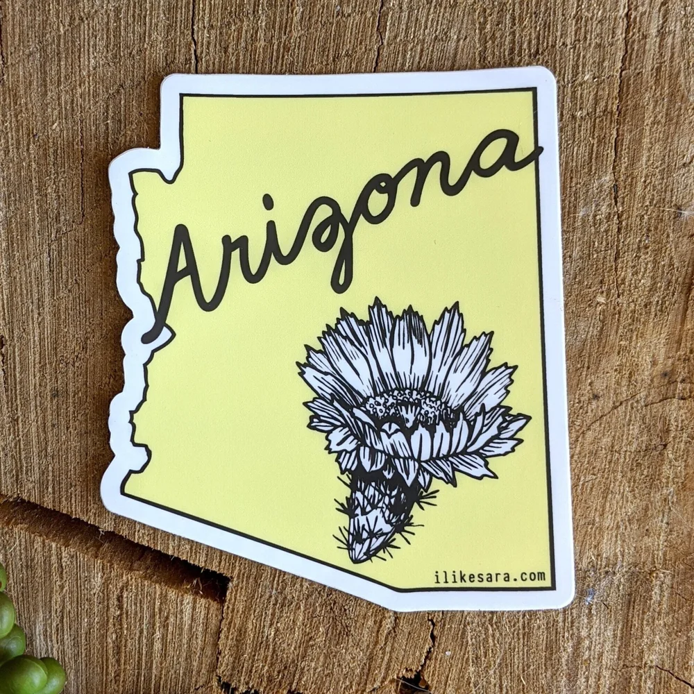 Arizona Sticker Saguaro Sticker State Sticker Arizona Art State Sticker Flower Sticker Ilikesara Art Goods