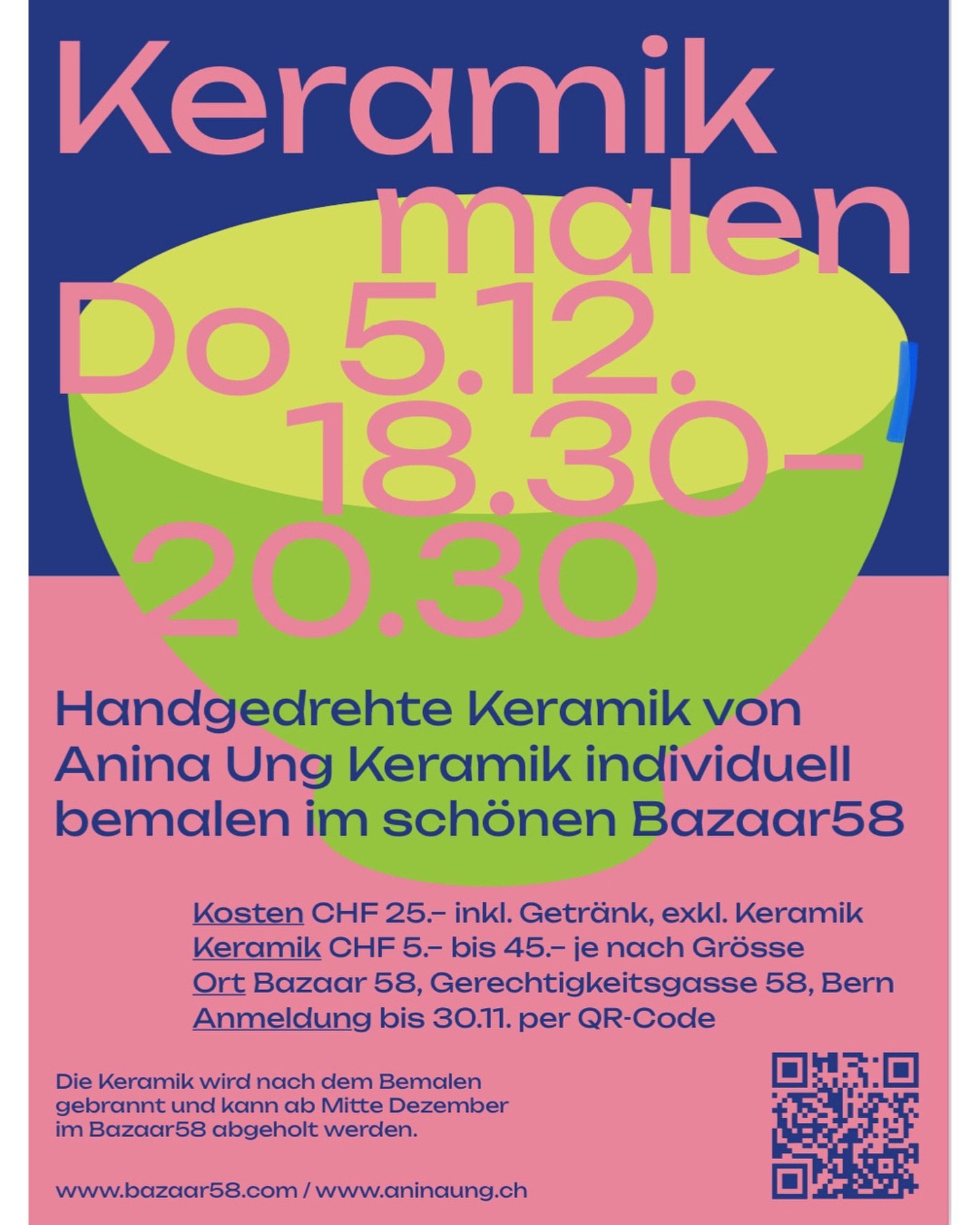 UPDATE: Workshop ist fully booked!!!!
Wir k&ouml;nnens nicht lassen - im Dezember gibts einen weiteren Workshop f&uuml;r euch ! Bei gem&uuml;tlichem Zusammensein im Bazaar58 handgedrehte Keramik bemalen von der einmaligen @aninaung_keramik , ob als W