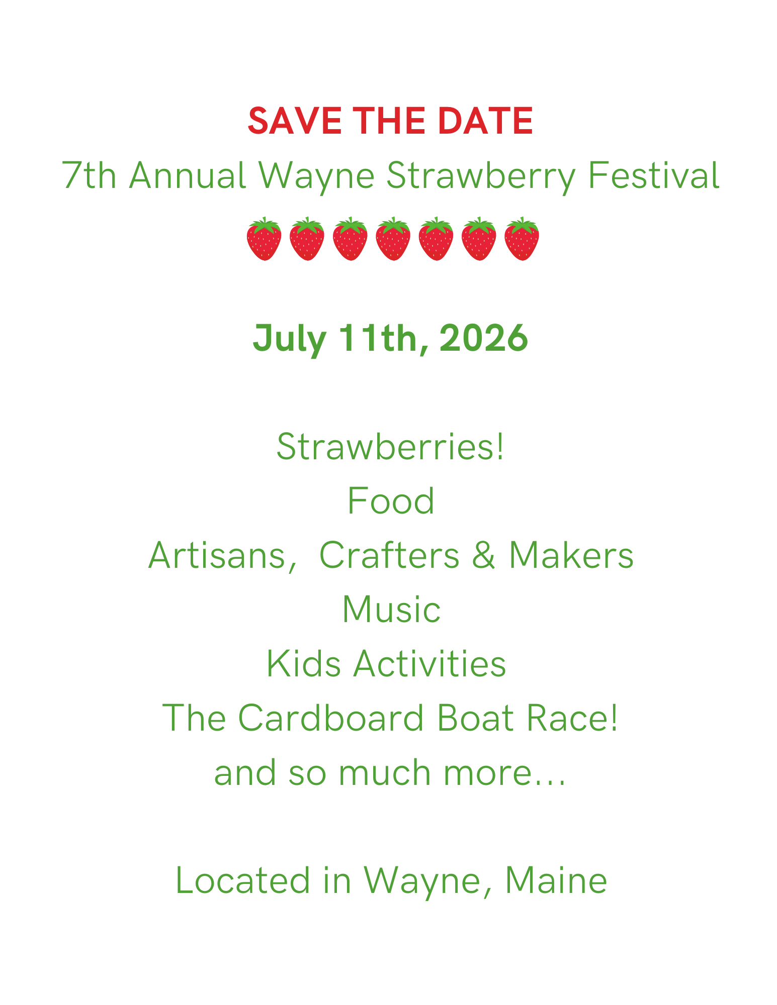 SAVE THE DATE- 7th Annual Wayne Strawberry Festival