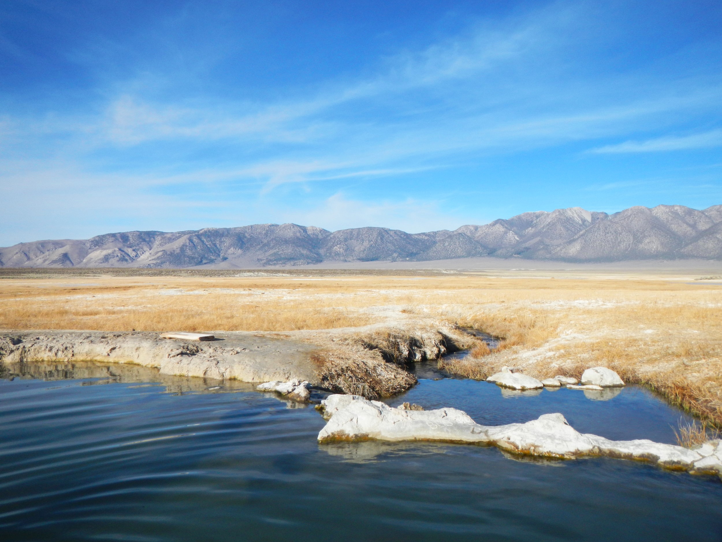The White Mountains seen behind Wild Willy’s Hot Springs.