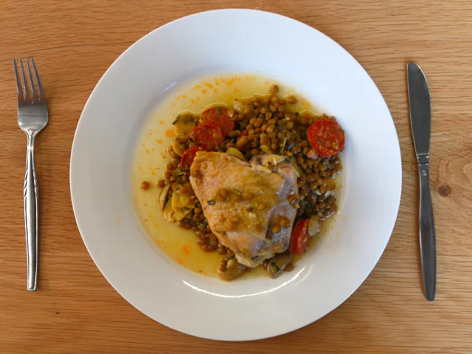 Wendy's Chicken, Chorizo with Lentils