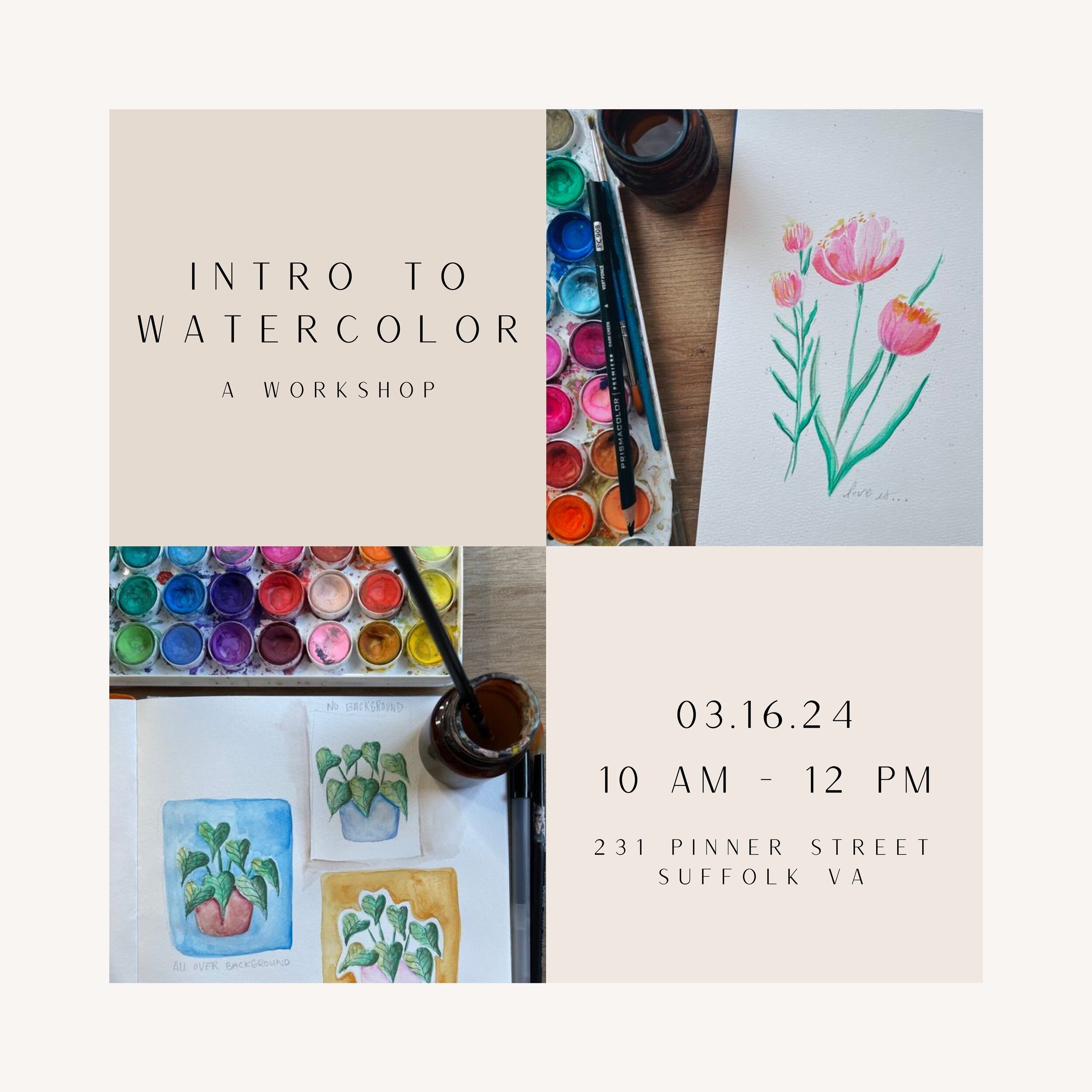 INTRO TO WATERCOLOR

The lovely and talented @monellisa will be taking us on a journey to take the stigma of watercolor painting and make it more approachable and enjoyable!

🎨 WHEN : Saturday, March 16, 10 AM - 12 PM

🎨 WHERE : The Pinner House &a