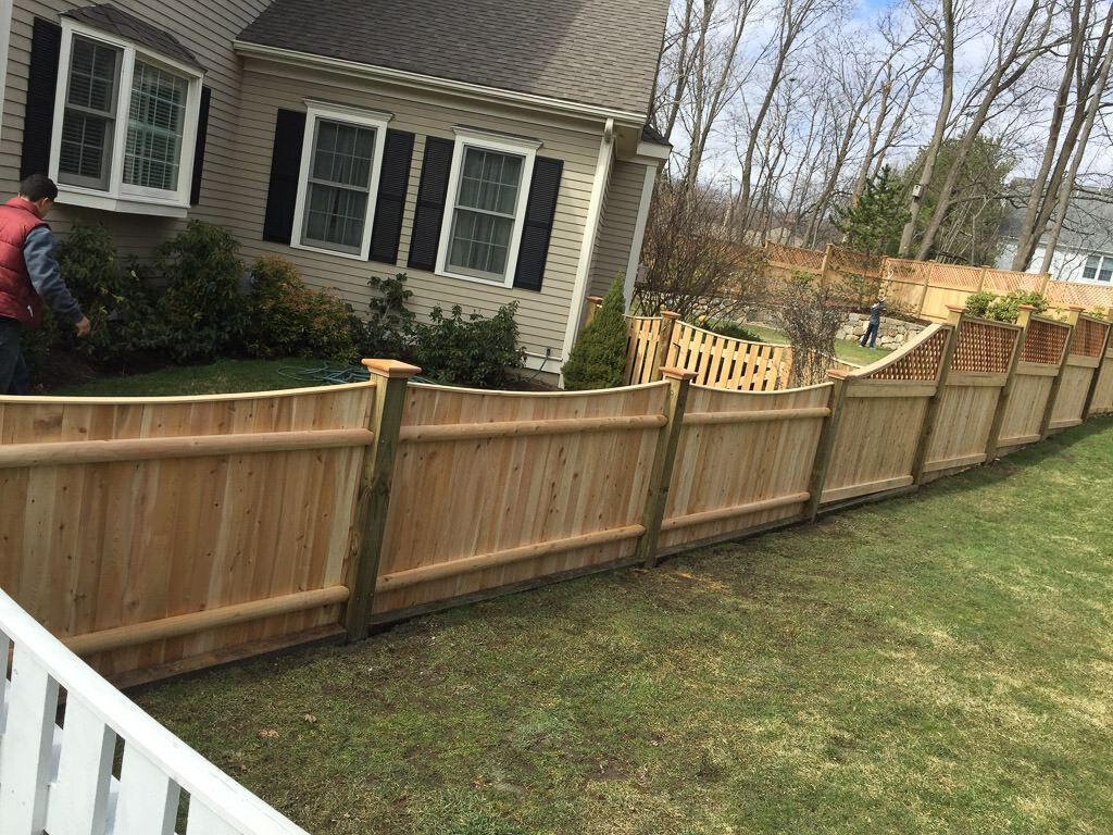 6' high stepped cedar board and lattice with slope