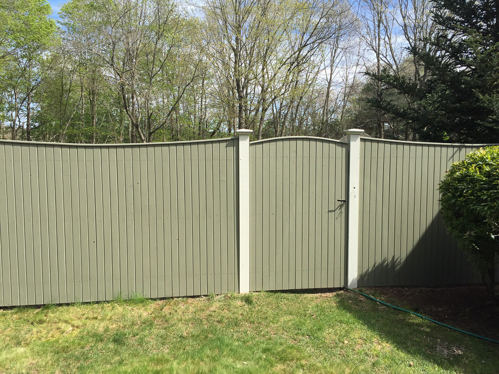 two tone cedar board fence in Wellesley