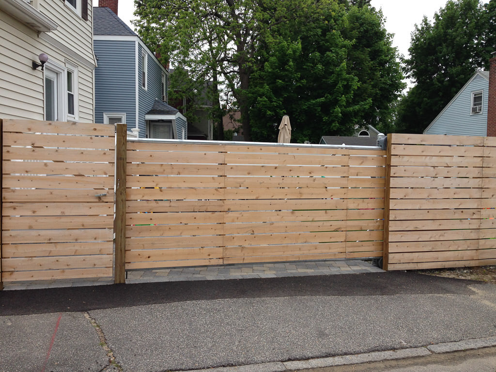 cedar horizontal boards, sliding gate in Waltham