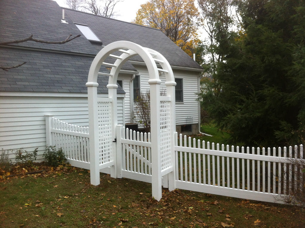 arbor with chestnut hill fence in Weston