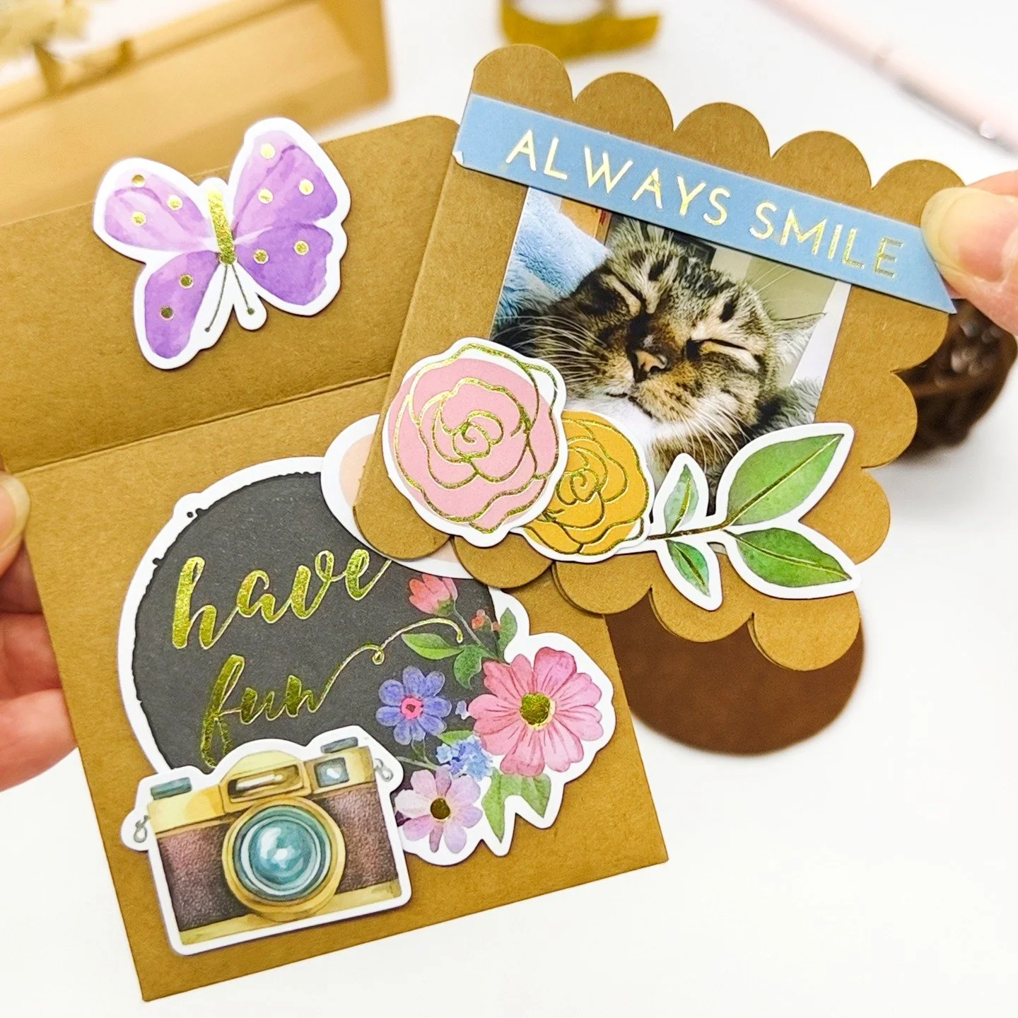 Handmade mini card: pretty, tiny, warm wish inside😊