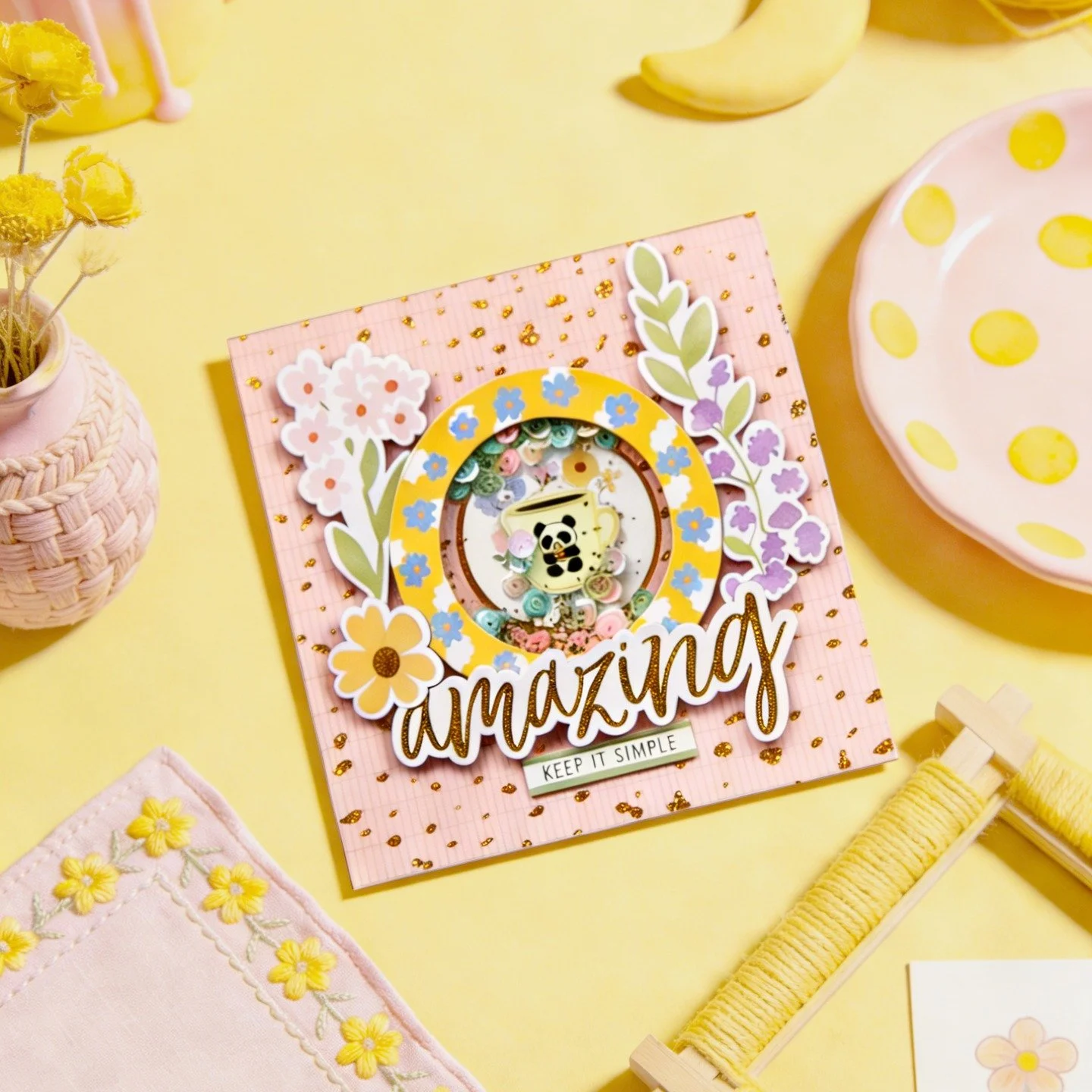 Handmade shaker card--dreamy bit flutter when shaken, one-of-a-kind whimsical delight for your daily joy! --from our LUSH GARDEN COLLECTION#diypaperart #papercraft#paperdiecuts#cards