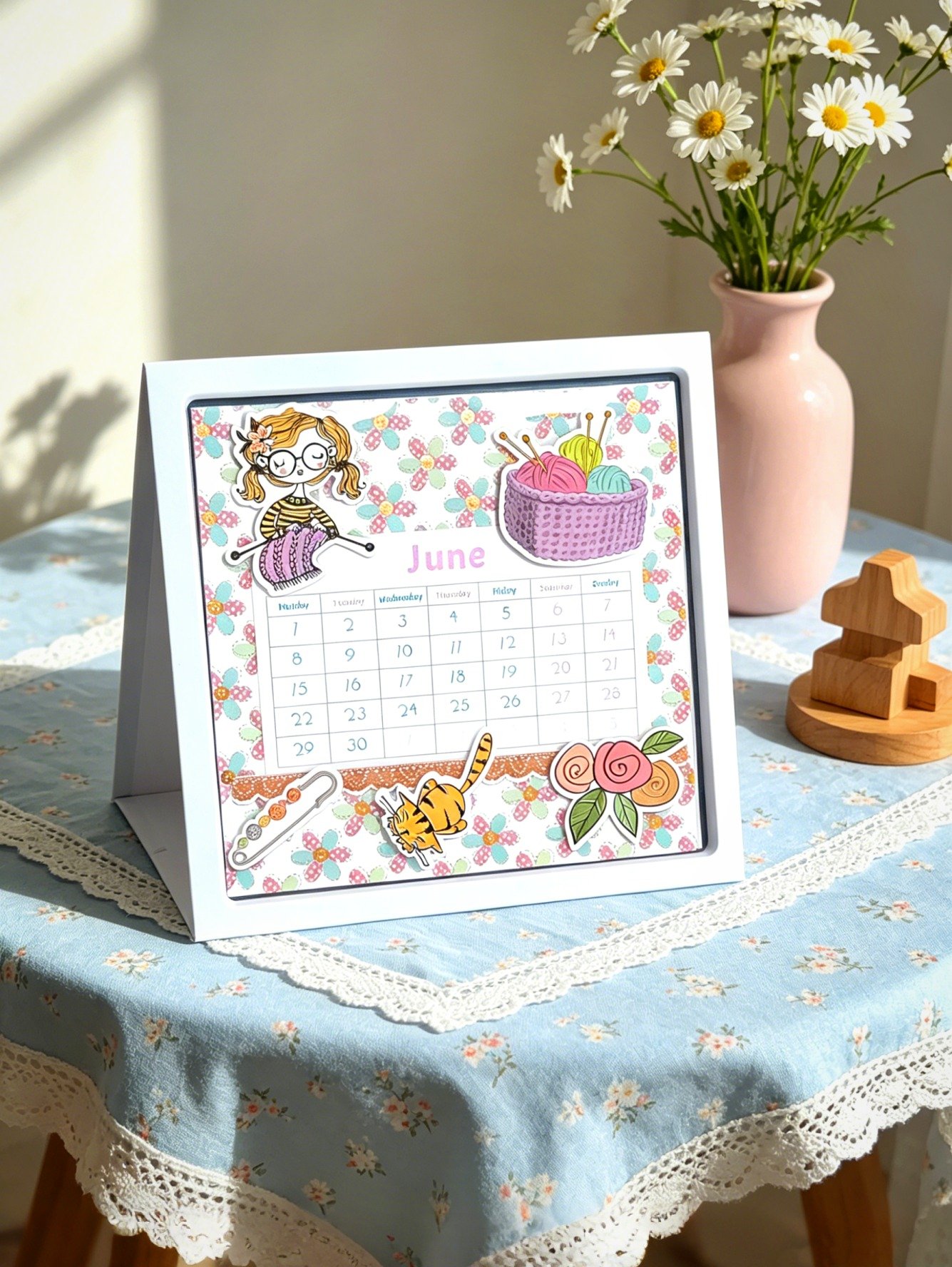 Here comes a June calendar made with handicraft materials from the Made with Love collection #MadeWithLove #HandmadeCrafts #SewingLovers #PaperCrafts #Scrapbooking #Journaling #CraftCommunity #DIYCrafts #LoveHandmade#JunkJournal #PlannerStickers #Car