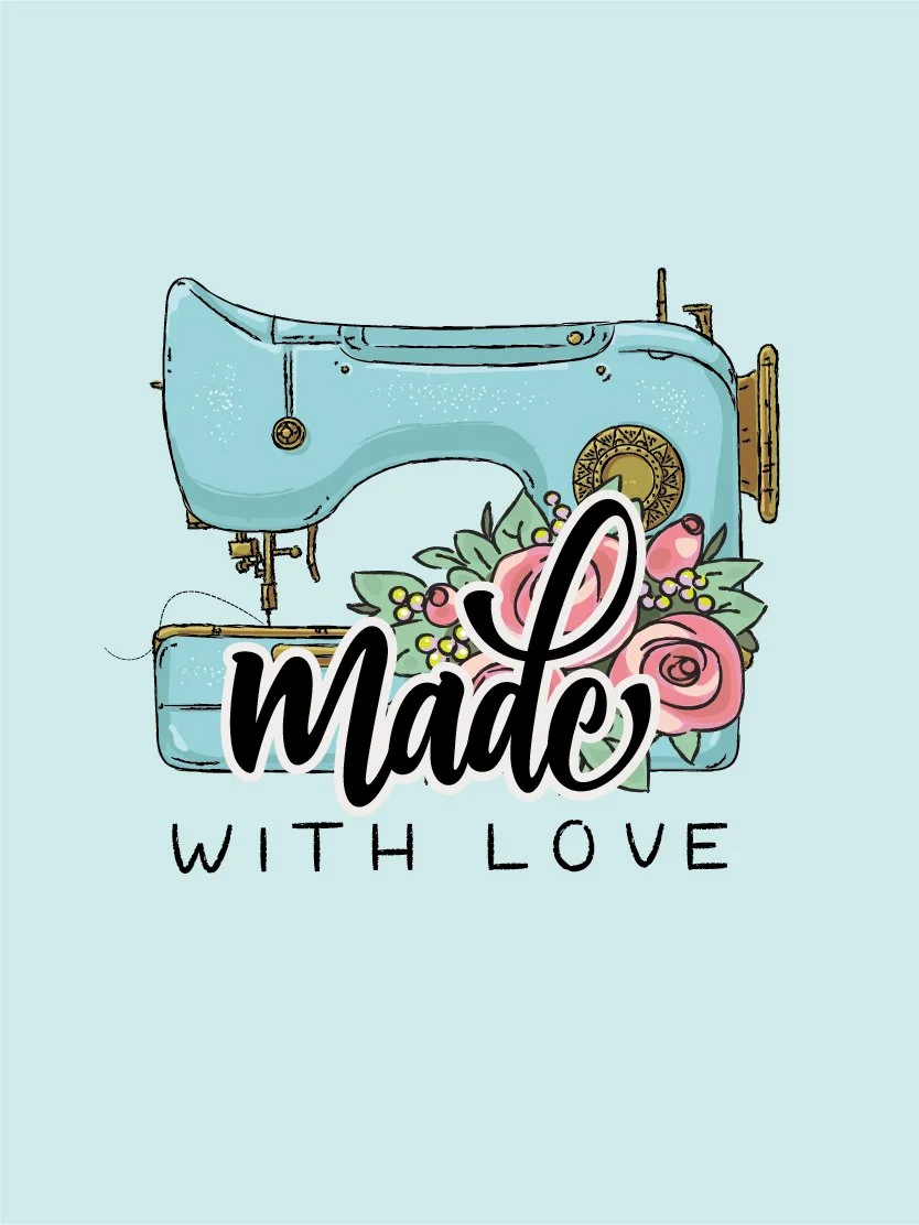 Made with Love collection in soft pink-purple and fresh blue tones. Hand-drawn sewing tools, flowers, balloons and cute girls express the warmth of handmade creations. Every detail is filled with the heart, paired with warm slogans like &ldquo;Made w