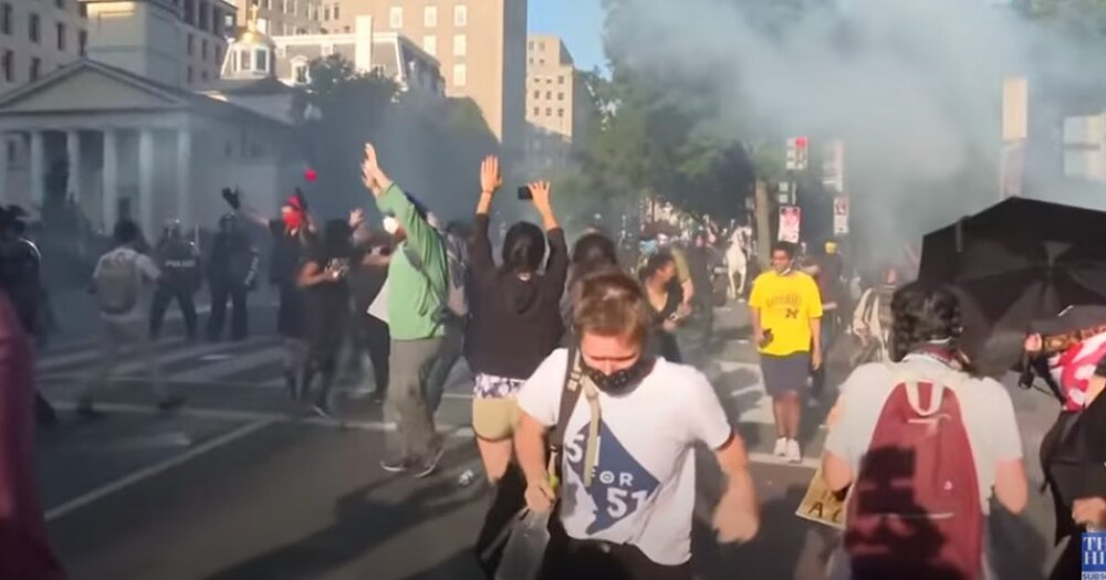 Smoke canisters used against protesters in Lafayette Square on June 1st, 2020. Image Credit: The Hill video, YouTube