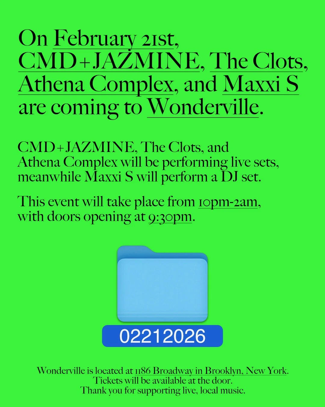 CMD+JAZMINE, The Clots, Athena Complex, Maxxi S