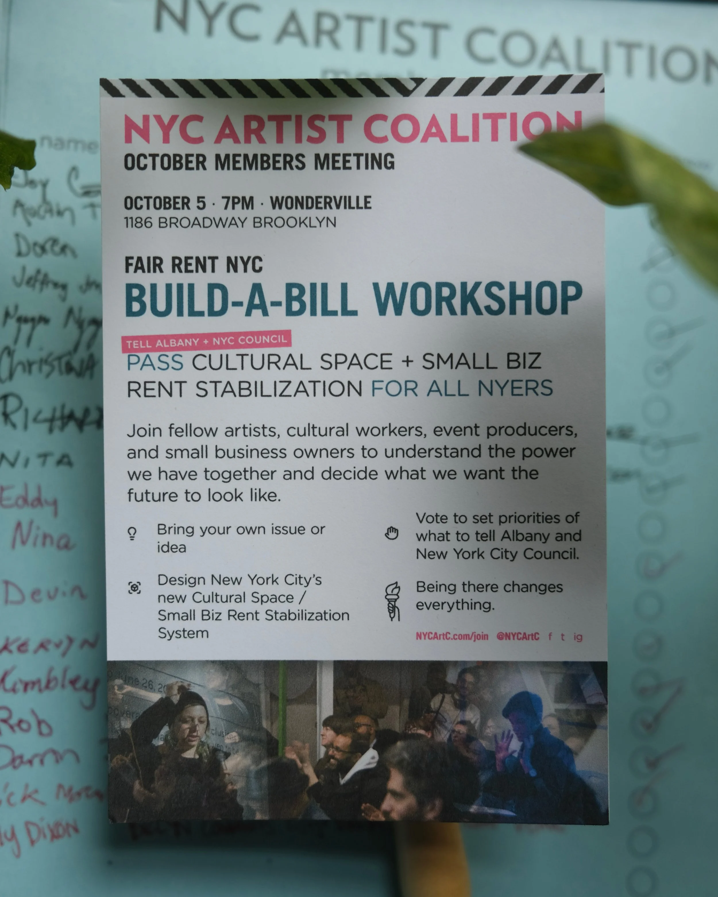 Fair Rent NYC Build-A-Bill Workshop | NYC Artist Coalition - October Meeting
